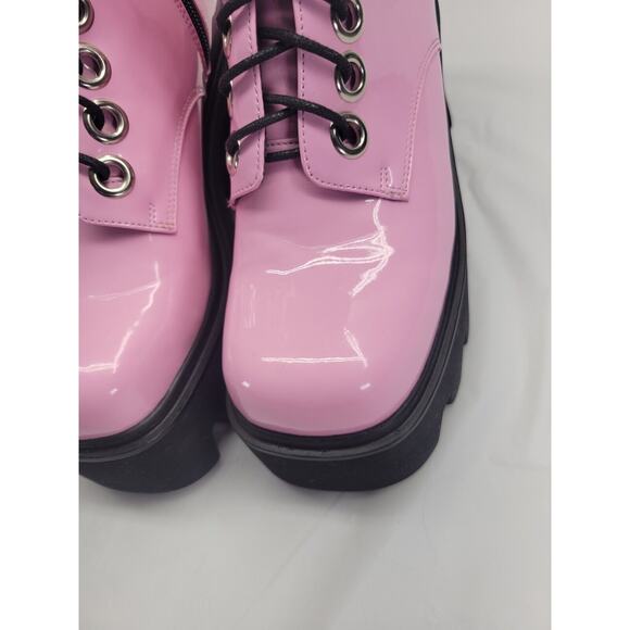 LA MODA Platform Combat Boots Goth Lace Up Side Zip Pink Patent Leather Size 7 - Picture 4 of 16